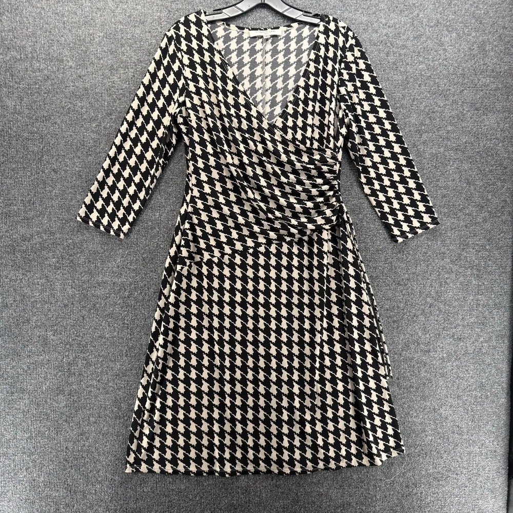 Evan Picone Dress Size 12 Black White Houndstooth Ruched Old Money Quiet Luxury